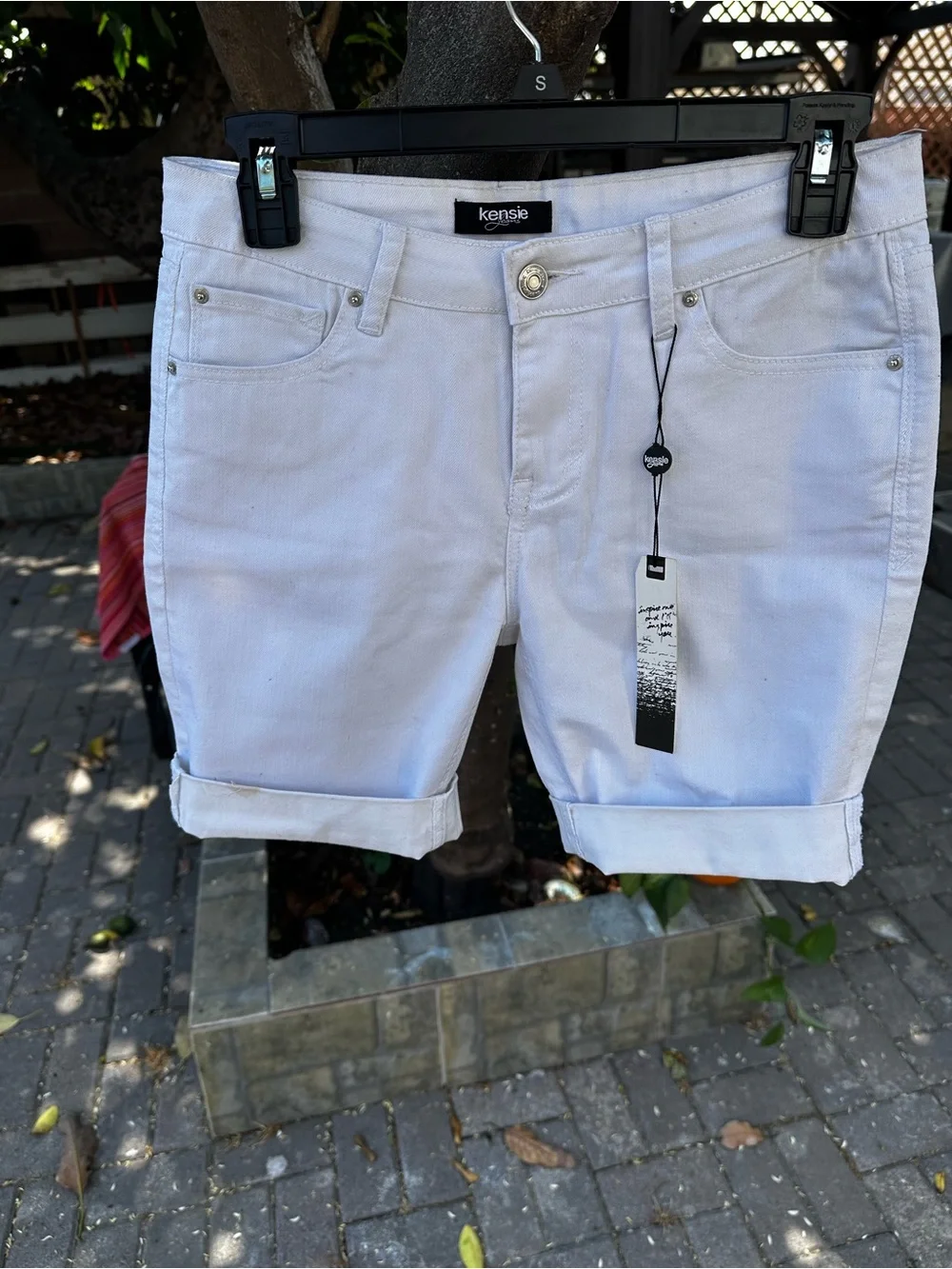 Kensie White Cuffed Denim Bermuda Shorts